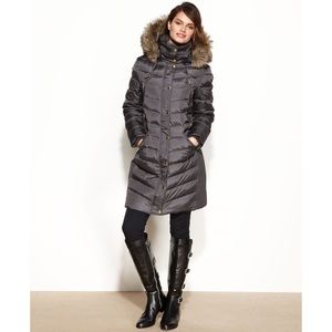 Michael Kors Hooded Faux Fur Trim Down Puffer Coat